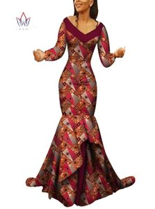 Bintarealwax Casual jurken Nieuwe Dashiki Afrikaanse afdrukkleding Bazin Dubbele Fishtail Party Dress Vestidos Plus Size African Clede5500123