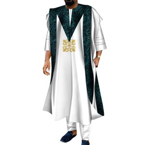BintaRealWax Herenpakken Afrikaanse Kleding voor Mannen Dashiki Shirts Ankara Broeken 3 Delige Set Bruiloft Avond Outfits Gewaad Pak Traditionele Kleding WYN1526
