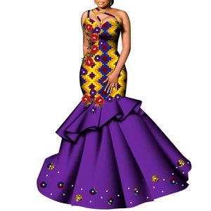 Bintarealwax Nouveaux robes de soirée africaines personnalisées pour femmes Bazin Dashiki Longueur de plancher African Print Coton Dames Robe de soirée Mermaid WY8934