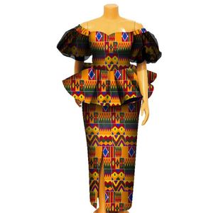 BintarealWax Tweedelige jurk Afrikaanse outfits voor vrouwen Afrikaanse afdrukken Schoudertops en lange rokken Lady Kleding 5xl 6xl WY8555