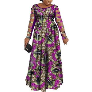 BintaRealWax femmes robes décontractées imprimé africain cire à manches longues creuses sirène robe de soirée robe Bazin vêtements traditionnels africains WY7565