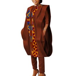 BintarealWax Dames Twee Stuk Broek Dames Afrikaanse Kleding Top Shirt Robe en Pant Sets Bazin Riche Afrikaanse Design Kleding Dashiki 3 Stuks Set WY5590