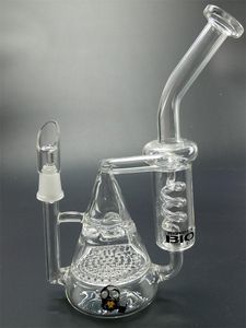 Pipes à eau BIO Bong Double Recycler Honeycomey to Turbine Prec Glass Hookahs Spiral Ice Catcher Oil Rigs 8 