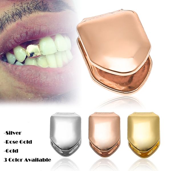 Bio Cuivre Plaqué Or 18 Carats Dent Unique Grillz Cap Haut Bas Grills pour Halloween Bijoux De Corps Hip Hop Bling Dents Socket Cadeaux De Fête