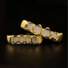 Bio koper uur holle vergulde hiphop sieraden tanden tanden grillz caps top bodem gouden grills set tand socket party rekwisieten