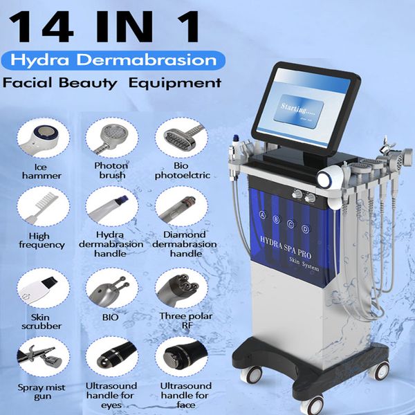 Machine de microdermabrasion blanchissant la peau BIO Photon 14 en 1 Machine de thérapie par ultrasons RF Peeling au diamant Hydra Dermabrasion