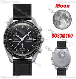 Bioceramic Moon Swiss Quqrtz Chronograph Mens Watch SO33M100 Misión a la luna 42 Correa de nylon negra de cerámica gris real con caja super edición Purería H844439153