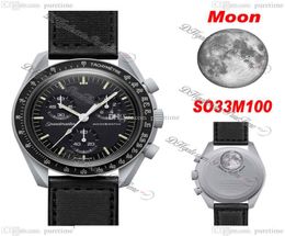 Bioceramic Moon Swiss Quqrtz Chronograph Mens Watch SO33M100 Misión a la luna 42 Correa de nylon negra de cerámica gris real con caja super edición Purería H83979497