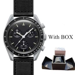 Bioceramic luneswatch suizo quqrtz cronógrafo para hombre reloj SO33M100 misión a la luna 42 correa de nylon negra de cerámica gris real con box231o 255L