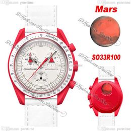 Bioceramic Moonswatch Suisse Quqrtz Chronographe Montre Homme So33r100 Mission to Mars 42mm Véritable Céramique Rouge Feu Cadran Blanc Nylon Wi266r