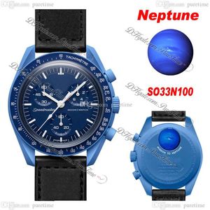 Bioceramic Moonswatch Swiss Quqrtz Cronógrafo Reloj para hombre SO33N100 Misión a Neptuno 42 mm Azul marino real Cerámica Negro Nylon With227r