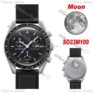 Bioceramic MoonSwatch Zwitserse quqrtz Chronograph Mens Watch SO33M100 Missie naar maan 42 Echte grijze keramische zwarte nylon band met box325a