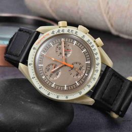 Biocéramique Mooswatch Quartz Mens Marque Montre Pleine Fonction Chronographe Montres Mission à Mercure 42mm Saturn Horloge Montres-bracelets