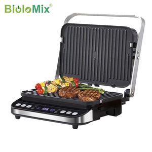 BioloMix 2000W Gril de contact électrique Plaque de cuisson numérique et presse à panini Plaques de gaufrier en option ouvrent le barbecue à 180 degrés 220707