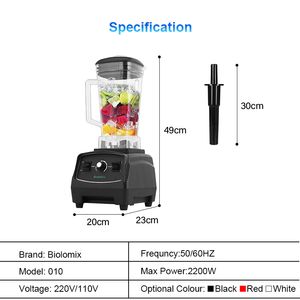 Biolomix 2200W 2L BPA BPA GRATUIT GRADE GRADE HOME Smoothies Power Blender Food Mixer Juicer Food Fruit Processor