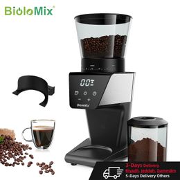 BIOLOMOMIX Automatische Burr Mill Electric Coffee Grinder met 30 tandwielen voor Espresso Amerikaanse koffie Giet over visuele bonenopslag 240313