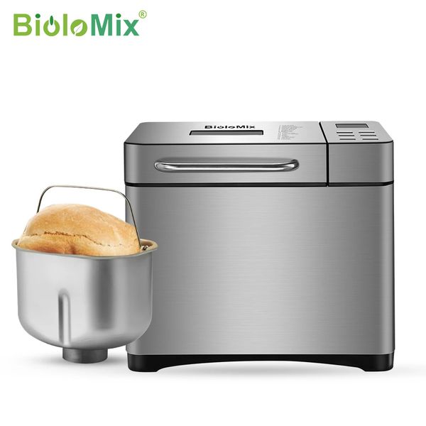 Biolomix Machine à pain automatique en acier inoxydable 1 kg 19 en 1 650 W Machine programmable avec 3 tailles de pain Distributeur de fruits et de noix 220721