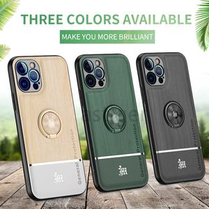 Bionic Wood Grain Phone Cases voor iPhone 12PROMAX 12PRO 12 mini 11 11PRO 11PROMAX XR XSMAX X 6 7 8 PLUS Ultradunne Auto Magnetische Ring Beugel Anti-Fall Beschermende Cover