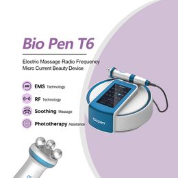 Biopen T6 EMS Micro Current RF con 360 masaje giratorio Bule Light Terapia Radiofrecuencia Apriete la máquina de belleza anti-Rinco de la cara