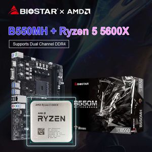 BIOSTAR Nieuwe B550MH AMD B550M Gaming Moederbord + AMD Ryzen 5 5600X R5 5600X CPU Processor M.2 Nvme Sata3 AM4 socket placa mae