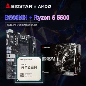 BIOSTAR nouvelle carte mère de jeu B550MH AMD B550M + processeur d'unité centrale AMD Ryzen 5 5500 R5 5500 M.2 Nvme Sata3 AM4 socket placa mae