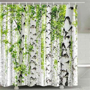 Bouleau arbre forêt branche feuilles tissu imperméable et résistant à la moisissure salle de bain rideau de douche blanc vert marron 210402