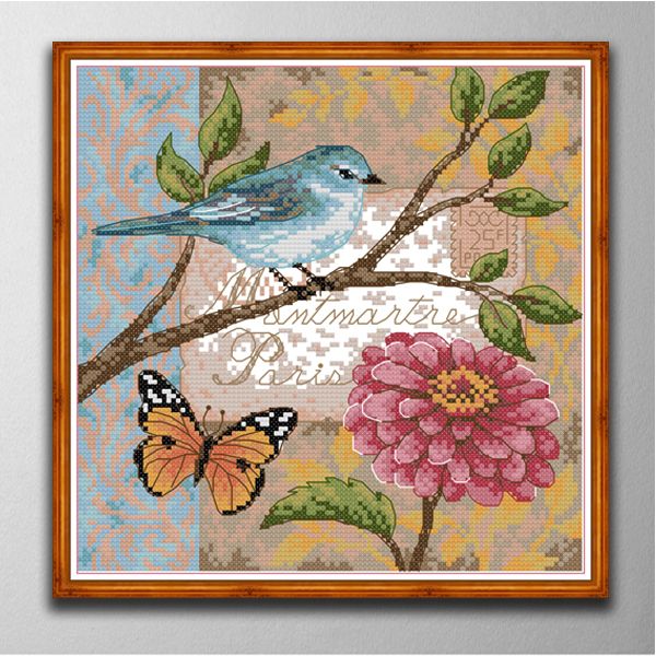 Oiseau et fleur faits à la main, outils artisanaux, points de croix, ensembles de broderie, impression comptée sur toile DMC 14CT /11CT