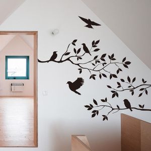 Pegatinas de pared de rama de pájaro, vinilo decorativo de hoja de árbol para decoración del hogar de los niños, pegatinas para el salón, accesorios de pared