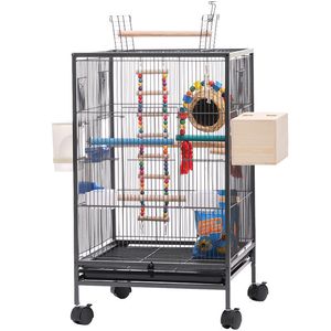 Bird Cages 45X45X86cm Wire Cage with Rolling Stand Wrought Iron Parrot for Cockatiel Conure Lovebird Parakeets Pet House Playtop 230715