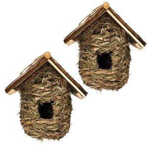 Cages à oiseaux Backyard Expressions 2 Pack of Songbird House Natural Bird Huts Outdoor Grass Woven Bird Nest Set de 2 cages à oiseaux 230516