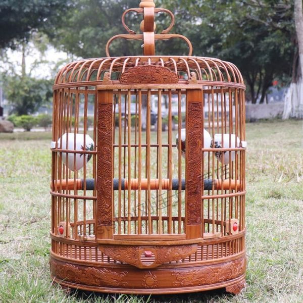 Cages à oiseaux Cage à oiseaux grive sculptée boutique en bambou haut de gamme de luxe sculpté à la main grand myna perroquet myna cage à oiseaux en bambou 230516