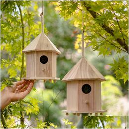 Vogelkooien Creatieve Houten Vogelnest Met Ophangend Touw Papegaaienkooi Huis Huisdier Accessoires Outdoor Tuin Patio Decoratieve Ornamenten Dr.