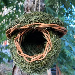 Cages à oiseaux tissées à la main maison d'oiseau herbe naturelle nid d'oiseau abri cabane petit refuge pour oiseaux à l'extérieur moineaux suspendus maisons de nid de perroquet animal de compagnie B 230518