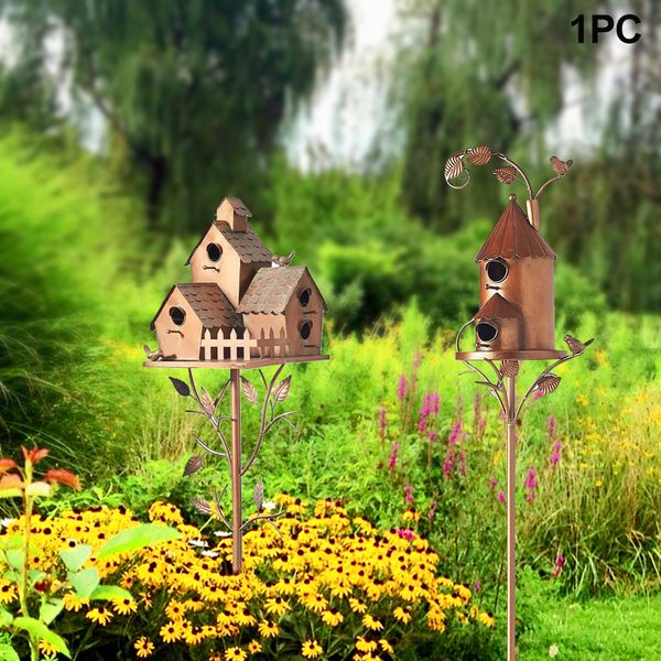 Cages à oiseaux maison mangeoire en métal jardin extérieur décor pelouse avec piquets maison Durable 221128