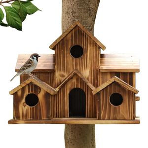 Jaulas para pájaros, casa exterior de 6 agujeros, casas de madera al aire libre para jardín, patio trasero, diseño de 6 agujeros con ganchos resistentes 230130