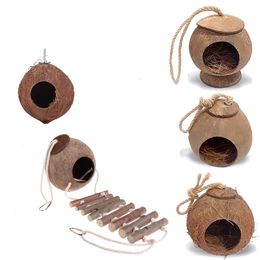 Vogelkooien natuurlijk kokosnoothuis voor s en hamster shell hangend met ladder kooi accessoires 230130