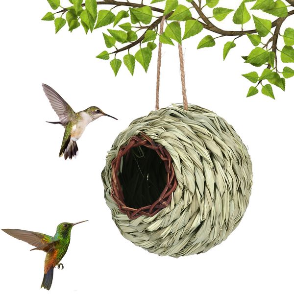 Jaulas para pájaros, jaula tipo nido de pájaro de paja, casa para pájaros cálida para exteriores, productos para mascotas, nido de hierba, jaula colgante, decoración de jardín