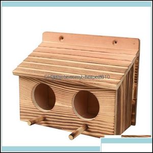 Jaulas para pájaros Suministros Mascotas Hogar Jardín Gardenwooden Jaula de anidación Casa Hut Caja de cría Nido de alimentación Casa de pájaros Al aire libre Refugio de pájaros de madera maciza