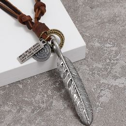 Vogel veer ketting oude zilveren letter id ring charme verstelbare ketting lederen kettingen voor vrouwen mannen punk mode sieraden cadeau