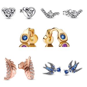 Boucles d'oreilles plume d'oiseau pour femmes diamant amour argent aiguille boucles d'oreilles bricolage fit Pandora collier Designer bijoux avec boîte