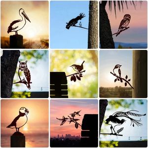Bird Metal Silhouette Decoratie Crow Cutout Sign Owl Metal Wall Art for Home Outdoor Garden Stake Steel Decor Gifts For Kid 240423