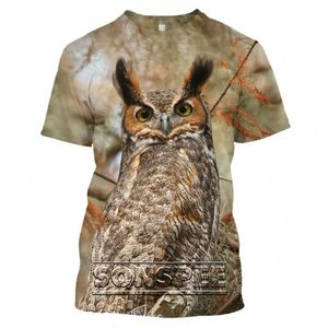 Oiseau Hibou 3D Impression T-shirt Hommes Femmes Été O-cou À Manches Courtes Camoue Chemise Drôle 49qB #