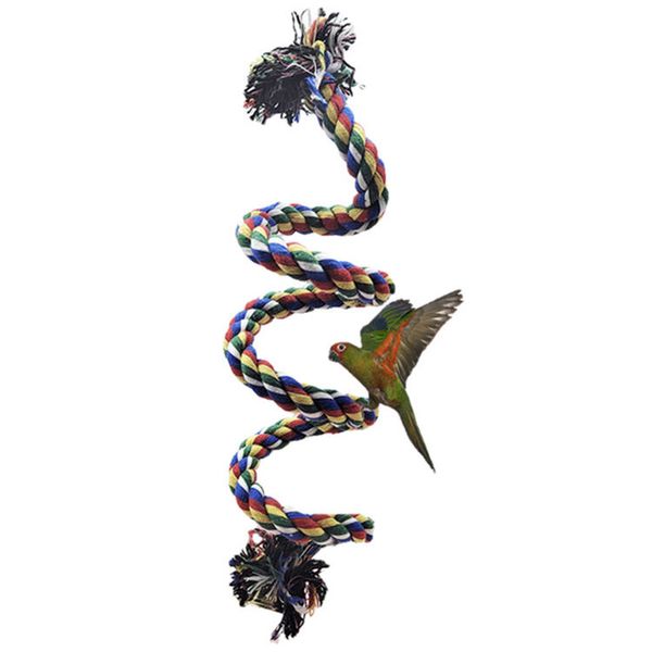 Bird Rope Baars Spiraal Katoen Papegaaienschommel Klimmend speelgoed met bel en ophangclip voor papegaaien, grasparkieten, ara's, parkieten en andere kleine vogels
