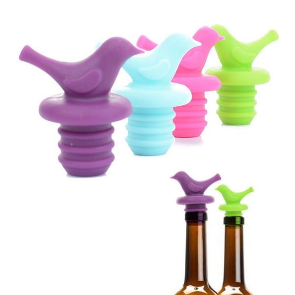 Tapón de botella de vino con forma de pájaro, herramientas de barra, tapones creativos de silicona para botellas de vino tinto, color aleatorio