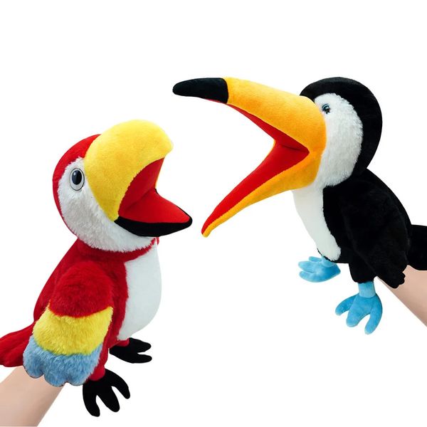 Bird Soft Farged Toy Doll Parrot Owl Eagle Flamingo Peacock Cospaly Pollush Doll Baby Toys Kawaii Hand Finger Puppet 240509