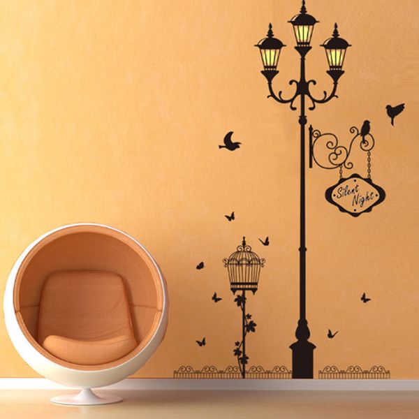 Oiseau Stickers Muraux Antique Lampe Vinyle Salon Chambre Canapé Fond Décor Art Mural Stickers Décor À La Maison Papier Peint