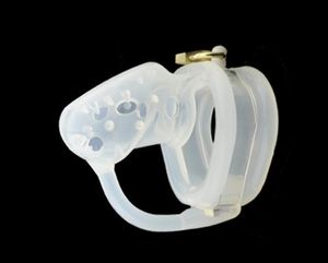 Dispositivos de castidad Birdlocked Dispositivo de cinturón de castidad de silicona transparente Puntas suaves Jaula Bondage # R56