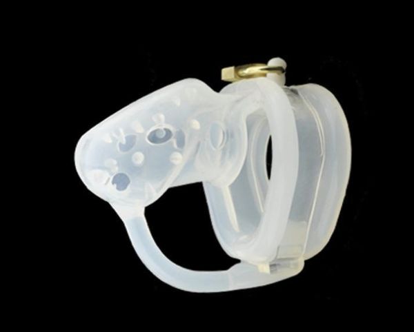 Dispositifs de chasteté Dispositif de ceinture de chasteté en silicone transparent verrouillé par des oiseaux Soft Spikes Cage Bondage # R56