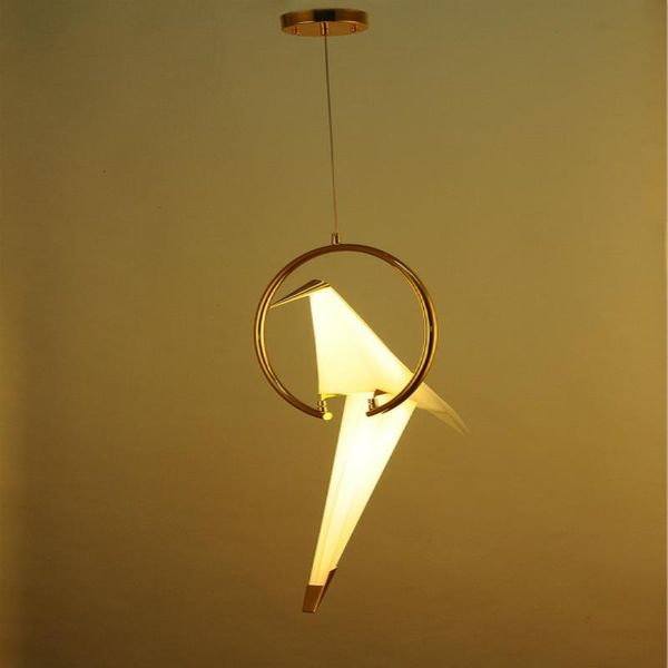 Oiseaux Cage papier suspension lampe pendentif en or pour salon chambre Origami oiseau lumière décor à la maison lampes