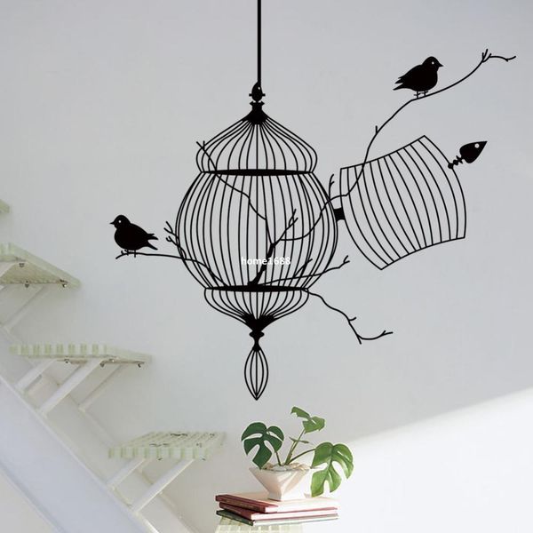 Autocollant mural en vinyle moderne et créatif, cage à oiseaux, branche d'arbre, autocollant mural imperméable amovible pour la maison, ZY8231